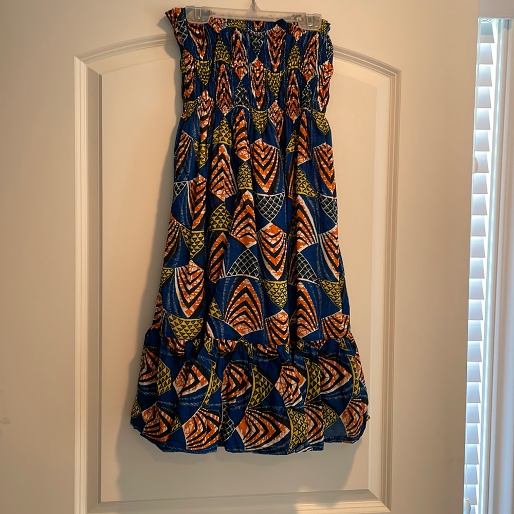 Smocked tube dress with tropical print NWOT